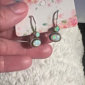 Silver and Green Opal Drop Earrings